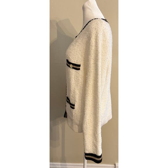 Lilly Pulitzer Nalayna Cardigan Boucle Open Knit Gold Detailing Pockets Size XL - Picture 3 of 8